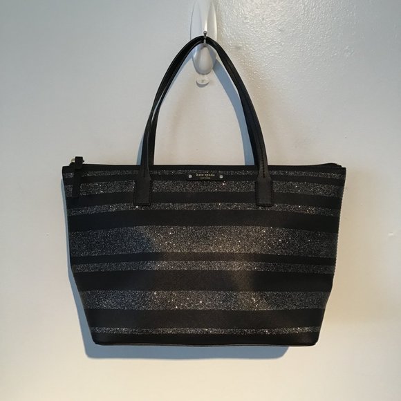 Kate Spade Black Glitter Striped Small Tote Bag - Picture 1 of 10